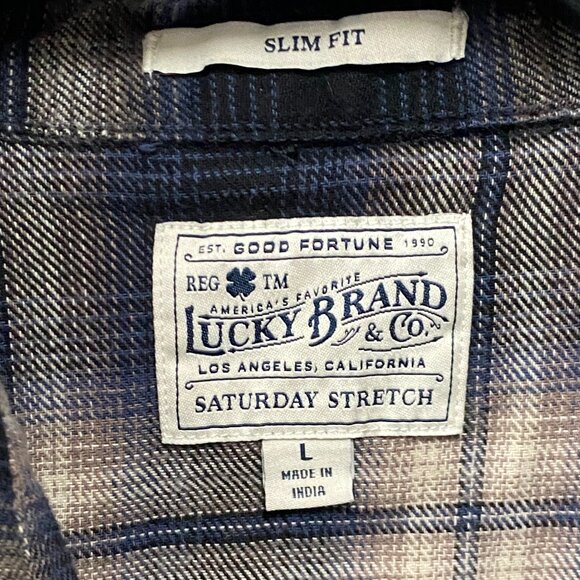 Lucky Brand Flannel Shirt Mens L Plaid Pearl Snap Slim Fit - Picture 4 of 7